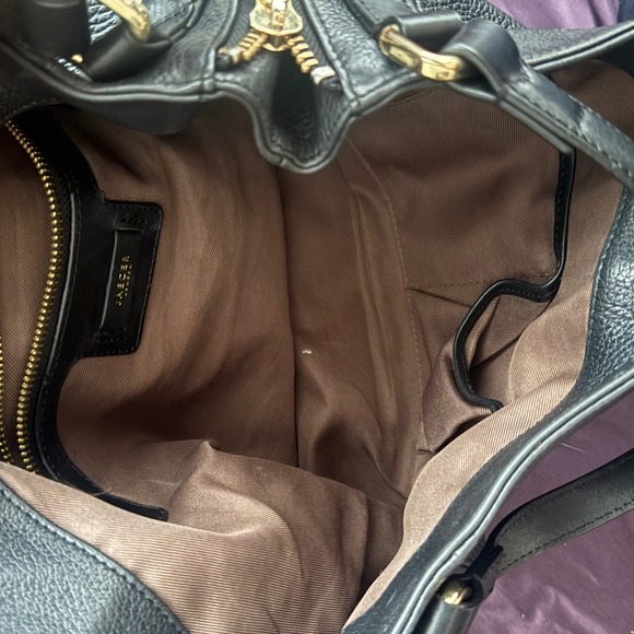 Jaeger London Black Leather Shoulder Bag Designer Zip Detail Purse - Picture 4 of 5